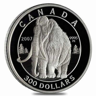 Canada. Elizabeth II. 2007. 300 Dollars. Series: Prehistoric Animals. #01. Woolly Mammoth. 0.9995 Platinum 0.999 Oz., APW 31.11 g., KM#753. PROOF. Mintage: 400