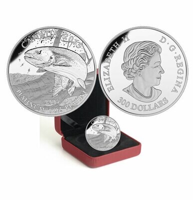 Canada. Elizabeth II. 2015. 300 Dollars. Series: North American Sports Fishing. #01. Rainbow Trout. 0.9995 Platinum 0.999 Oz., APW 31.11 g., KM#. PROOF. Mintage: 200 Canada. Elizabeth II. 2015. 300 Dollars. Series: North American Sports Fishing. #01. Rainbow Trout. 0.9995 Platinum 0.999 Oz., APW 31.11 g., KM#. PROOF. Mintage: 200