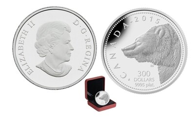 Canada. Elizabeth II. 2015. 300 Dollars. Series: Animals. #04. Grizzlies. 0.9995 Platinum 0.999 Oz., APW 31.11 g., KM#. PROOF. Mintage: 250