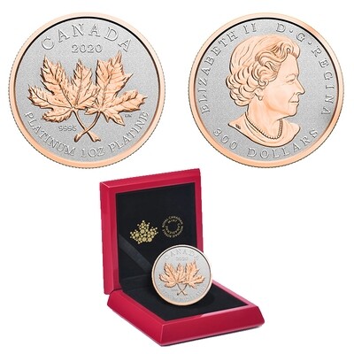 Canada. Elizabeth II. 2020. 300 Dollars. Series: Coat of Arms of Canada. #08. Maple Leaf Forever. 0.9995 Platinum 0.999 Oz., APW 31.11 g., KM#. PROOF/Colored. Mintage: 250