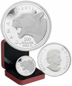 Canada. Elizabeth II. 2011. 300 Dollars. Series: Animals. #01. Cougar. 0.9995 Platinum 0.999 Oz., APW 31.11 g., KM#1175. PROOF. Mintage: 200