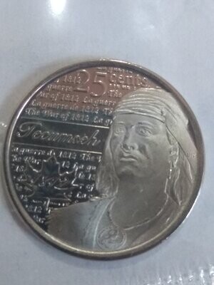 Canada. Elizabeth II. 2012. 25 cents. Series: 1812-2012. Heroes of the War of 1812 # 03. Tecumseh. Fe-Ni 4.430 g., KM#1324. Proof-like
