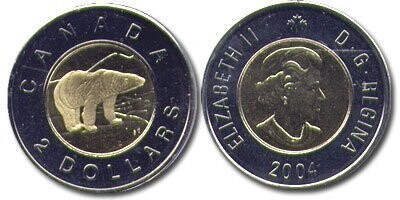 Canada. Elizabeth II. 2004. 2 dollars. Polar Bear. No RCM logo. Ni, Cu, Al. 7.30 g., Proof-Like.