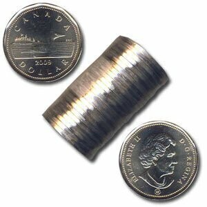 Canada. Elizabeth II. 2009. 1 dollar - a roll of 25 coins. Loon. RCM logo. Ni-Cu. KM#. UNC