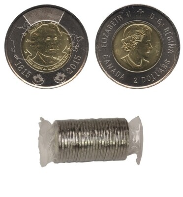 Canada. Elizabeth II. 2015. 2 Dollars - a roll of 25 coins. Ser John A. MacDonald. Ni, Cu, Al. 7.30 g. UNC