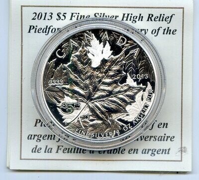Canada. Elizabeth II. 2013. 5 dollars. Maple leaf - 25th anniversary silver maple. 0.9999 Silver 1.0 Oz., ASW., 31.1 g., BU. UNC