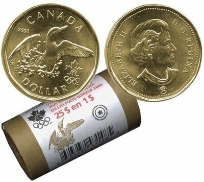 Canada. Elizabeth II. 2008. 1 dollar - a roll of 25 coins. Lucky Loonie. Logo of the Olympic Games. Ni-Cu. KM#. UNC. (SPECIAL PACKAGE from RCM).