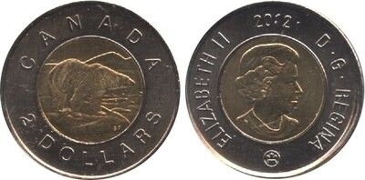 Canada. Elizabeth II. 2012. 2 dollars. Polar Bear. Ni, Cu, Al. 7.30 g., Proof-Like.