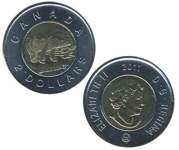 Canada. Elizabeth II. 2011. 2 dollars. Polar Bear. RCM logo. Ni, Cu, Al. 7.30 g. UNC