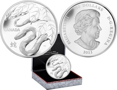 Canada. Elizabeth II. 2013. 250 Dollars. Series: Chinese Lunar Calendar. #02 - Year of the Snake. 0.9999 Silver 35.270 Oz., ASW., 1001.50 g., PROOF. Mintage: 888