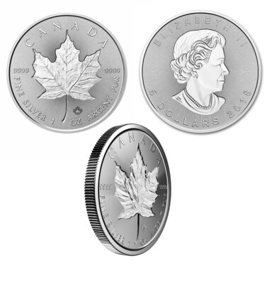 Canada. Elizabeth II. 2018. 5 Dollars - a roll of 25 coins. Maple Leaf. INCUSE DESIGN. 0.9999 Silver 1.0 Oz., ASW., 31.1 g., BU. UNC