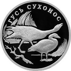 Russia. 2006. 1 ruble. Series: Red Data Book. #39. Swan Goose. Silver 925. 17.0 g. 0.5 oz ASW PROOF. Mintage: 12,500