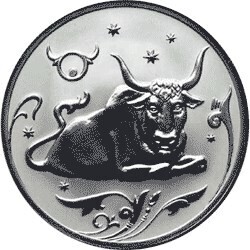 Russia. 2005. 2 Rubles. Series: Signs of the Zodiac #02. Taurus. Silver 925. 0.5 Oz ASW 17.0 g. PROOF Mintage: 20,000