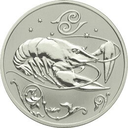 Russia. 2005. 2 Rubles. Series: Signs of the Zodiac #04. Cancer. Silver 925. 0.5 Oz ASW 17.0 g. PROOF Mintage: 20,000