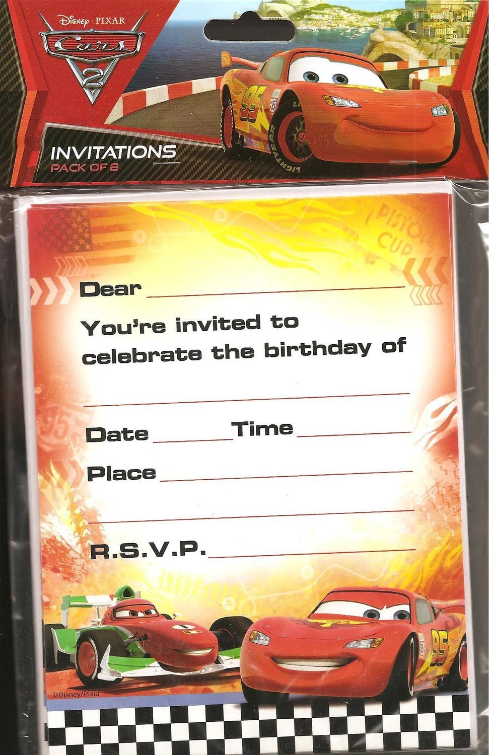 Disney Cars 2 Party Invitation Cards