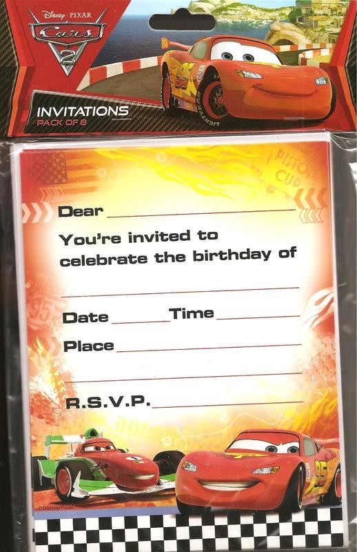 Disney Cars 2 Party Invitation Cards