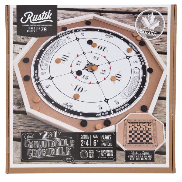 Rustik 3 in 1 Deluxe Crokinole, Chess, Checkers Games