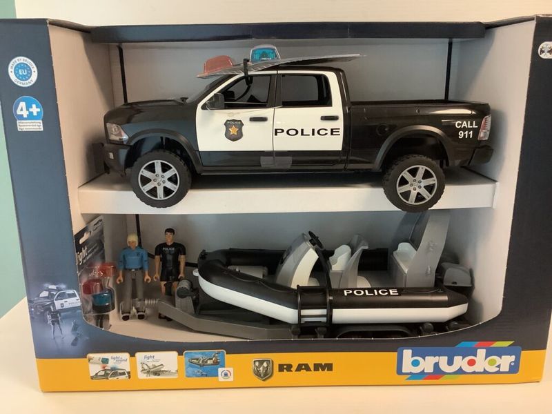Bruder Dodge Ram Police Truck with Boat, Trailer and 2 Figures