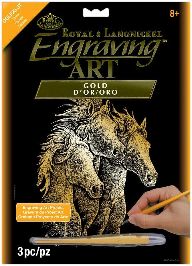 Engraving Art Gold Horses