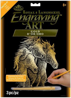 Engraving Art Gold Horses