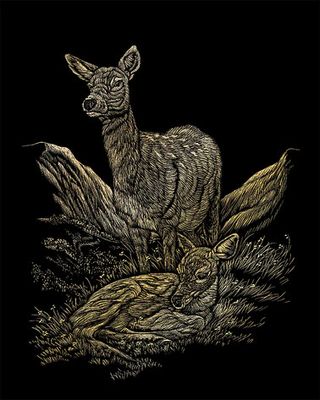 Engraving Art Gold Foil Deers