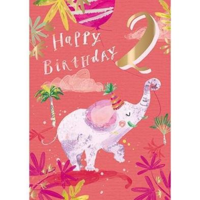 LD Birthday Card 2 Two Today Elephant Pink