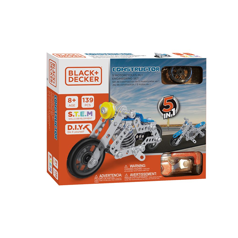 Constructor - 5 models in 1 Engineering set - Motorcycle 139 pieces