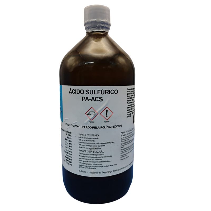 Ácido sulfúrico concentrado PA- 98% m/v - d=1850 g/litro - 1 litro