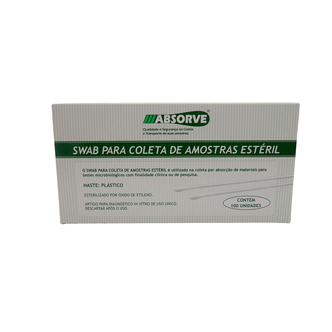 Swab para coleta de amostra estéril - haste de plástico - CX C/100
