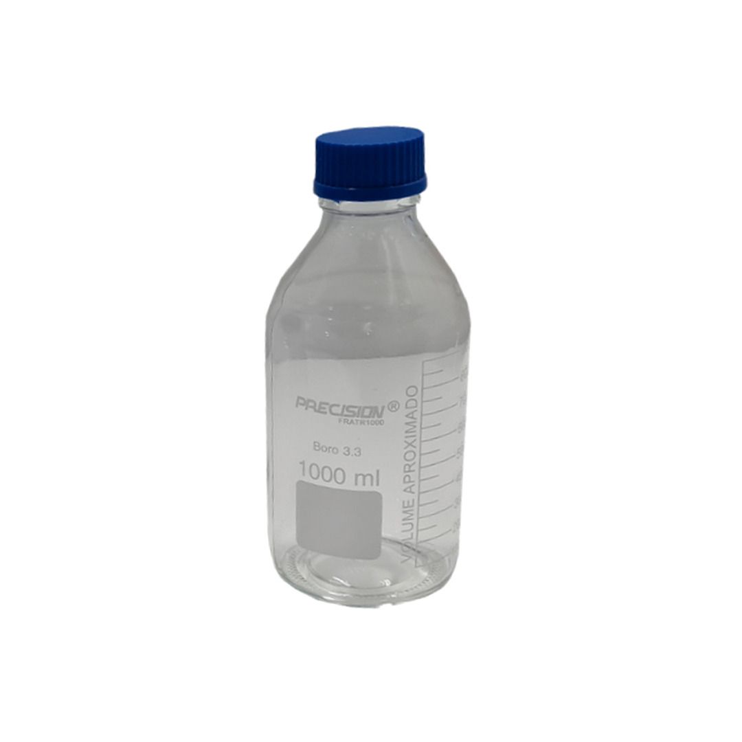 Frasco Boro 3.3 Incolor Tampa de Rosca Azul Anti-Gotas Grad. Cap.1000ml