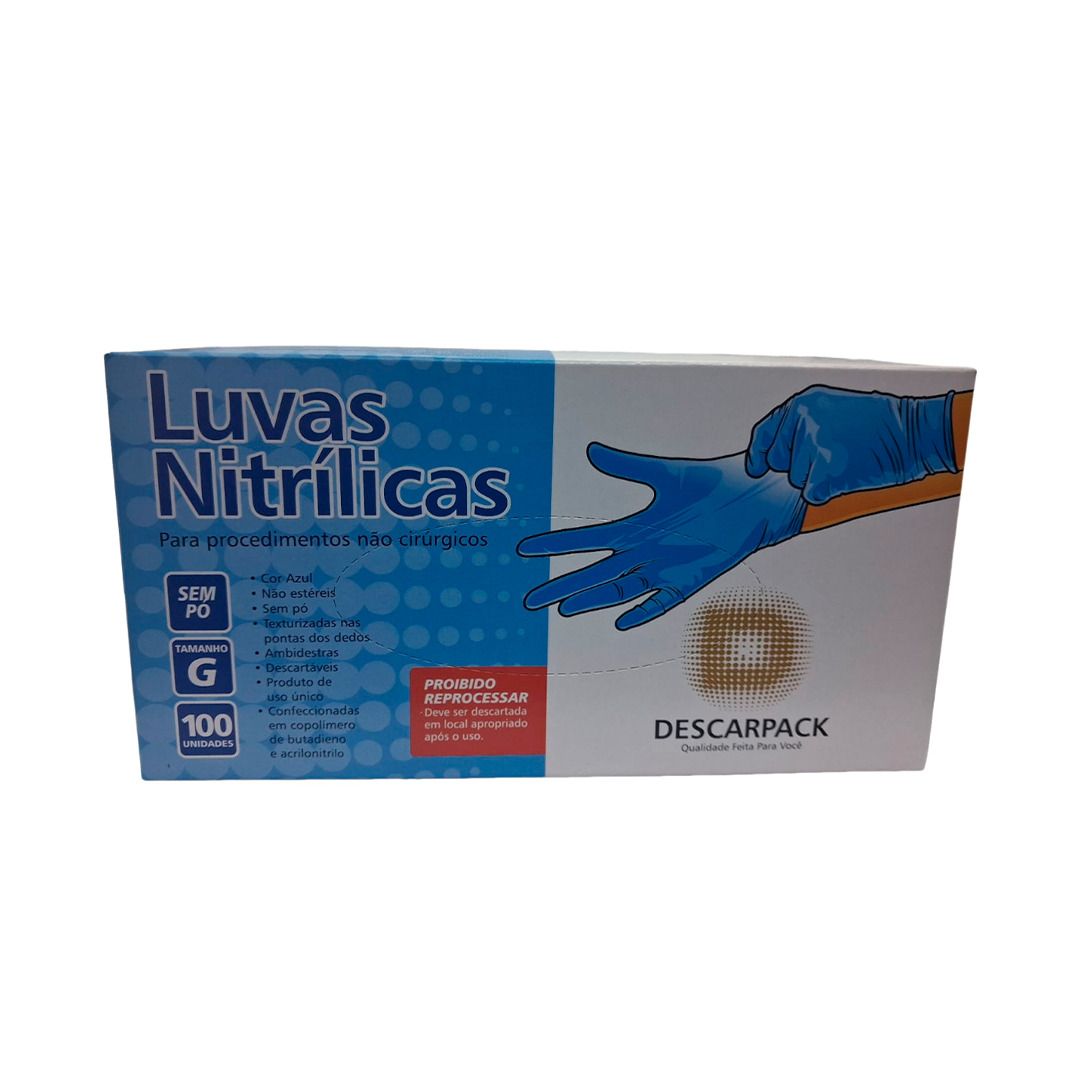 Luva Nitrílica sem Pó Tam. G - Azul