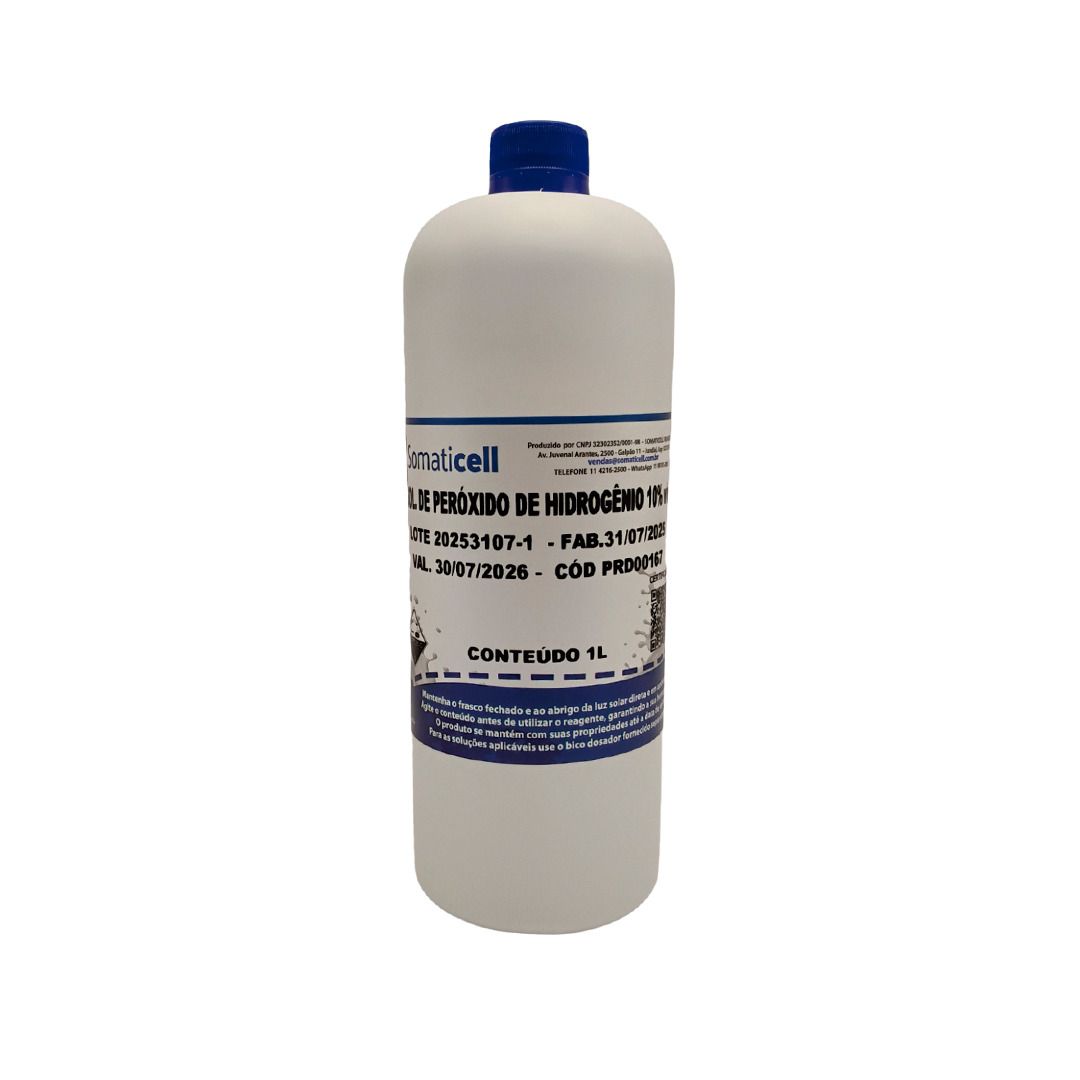Água Oxigenada 10% v/v (30 volumes) - Peróxido de Hidrogênio - 1 Litro
