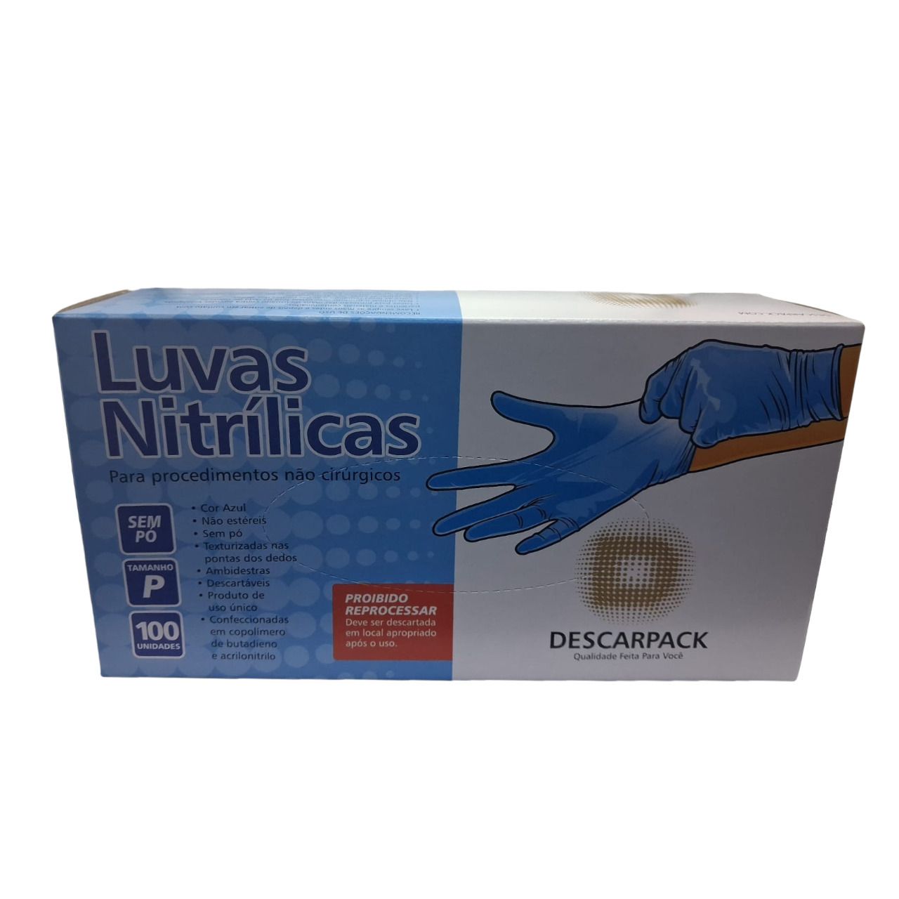 Luva Nitrílica sem Pó Tam. M - Azul