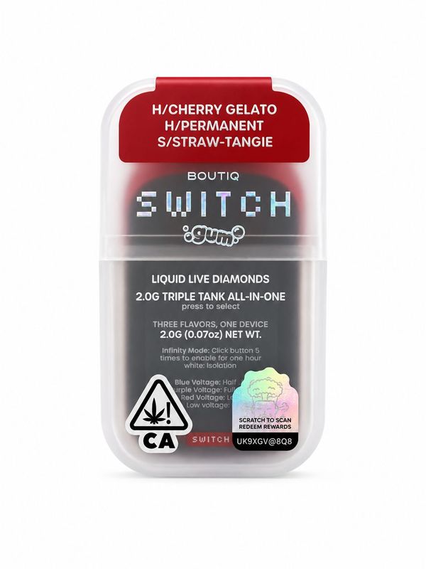 Boutiq Switch 3-in-1 Liquid Live Rosin Diamonds Disposable Vape 2G CHEMGELATO (Hybrid) x PERMANENT(Hybrid) x STRAW- TANGIE (Sativa) | THC 90.06%