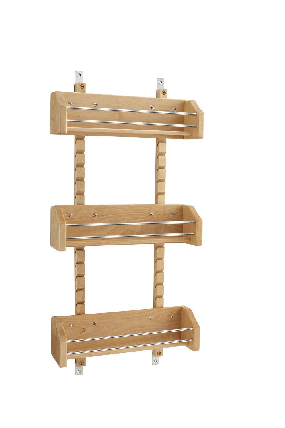Rev-A-Shelf 18" ADJUSTABLE DOOR MOUNT WOOD SPICE RACK W/ CHROME RAILS 4ASR-18