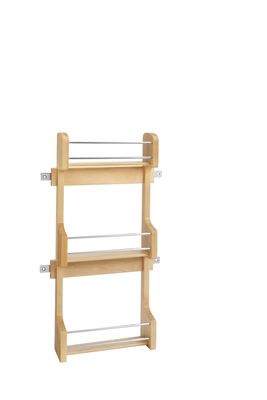 Rev-A-Shelf 15" WALL CABINET DOOR MOUNT WOOD SPICE RACK W/ CHROME RAILS 4SR-15