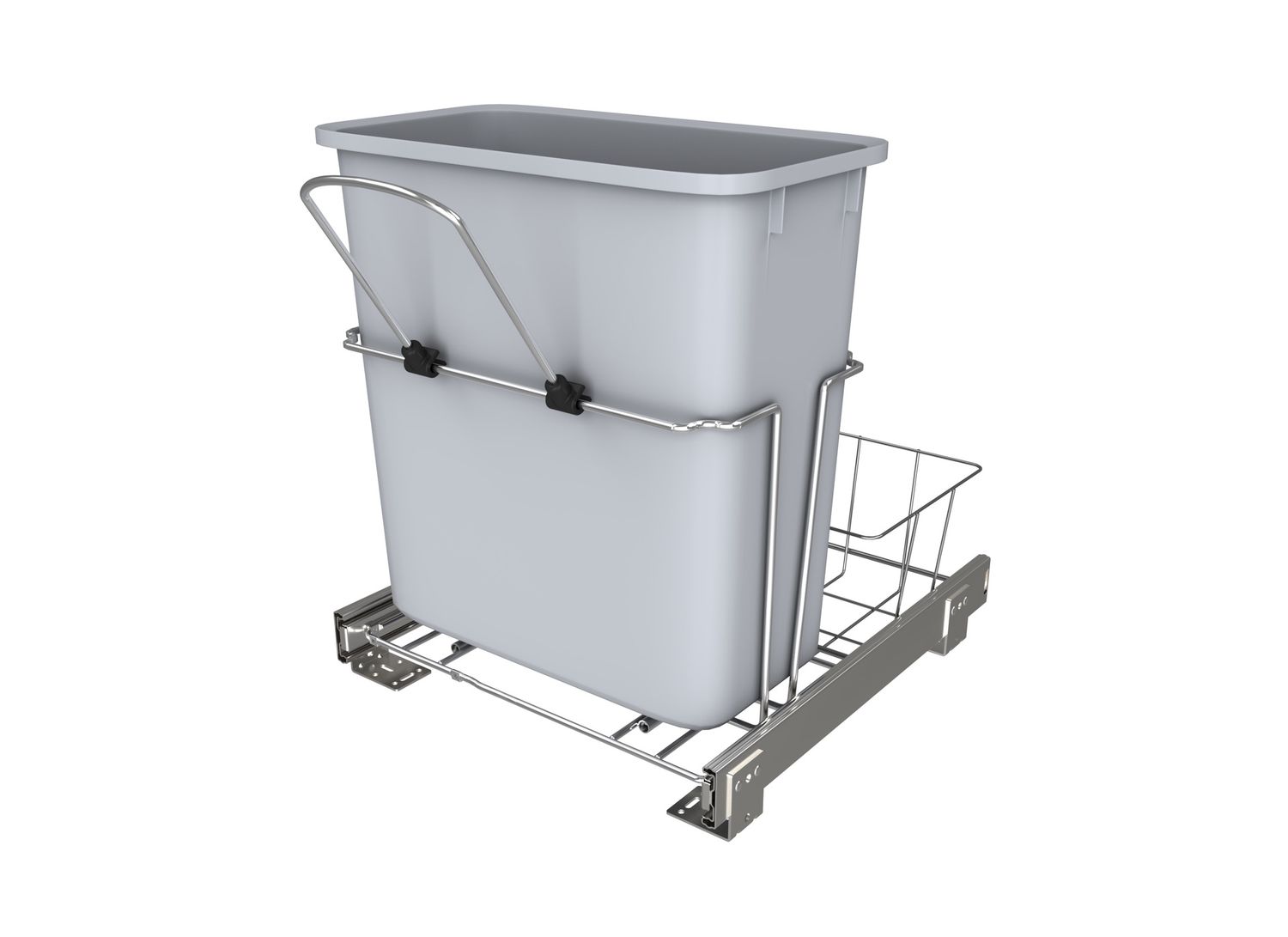 Rev-A-Shelf 20 QT UNIVERSAL WASTE CONTAINER WITH BALL BEARING SLIDES WITH REAR BASKET RUKD-1420RB-1