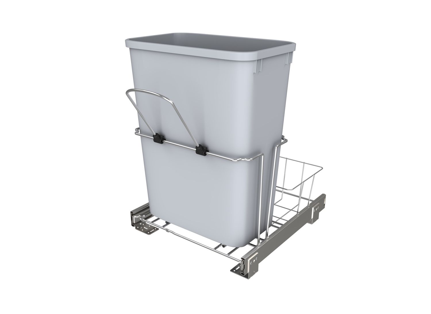 Rev-A-Shelf 32 QT UNIVERSAL WASTE CONTAINER WITH BALL BEARING SLIDES WITH REAR BASKET RUKD-1432RB-1