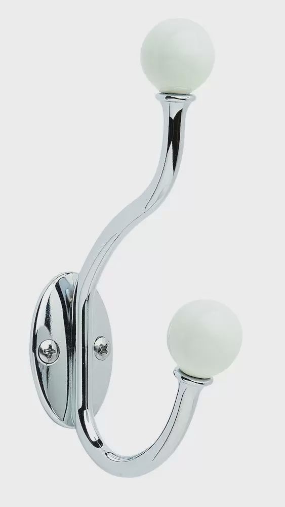 Amerock H55469W26 Decorative Hooks Decorative Hook Double Prong White / Polished Chrome