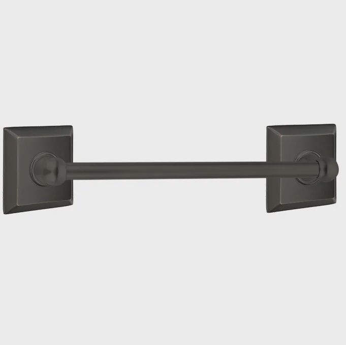 Emtek 2602431 Traditional Brass Towel Bar 12", Quincy Rosette, Colour: Oil Rubbed Bronze