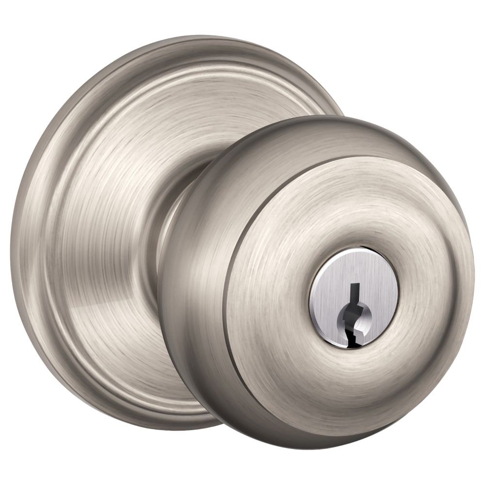 Schlage F51AGEO619 Residential Georgian Knob Keyed Entry Lock C Keyway with 16211 Latch and 10063 Strike Satin Nickel Finish