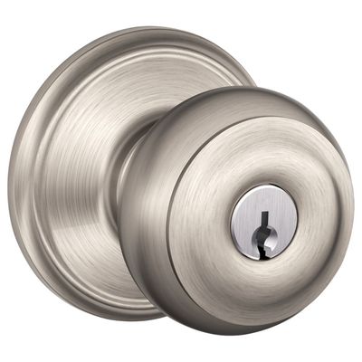 Schlage F51AGEO619 Residential Georgian Knob Keyed Entry Lock C Keyway with 16211 Latch and 10063 Strike Satin Nickel Finish