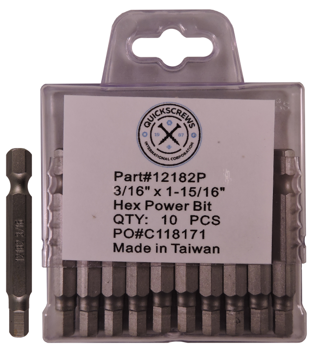 Quickscrews 12182P 3/16 X 1-15/16 HEX POWER BIT 10/BX
