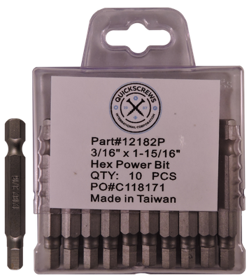 Quickscrews 12182P 3/16 X 1-15/16 HEX POWER BIT 10/BX