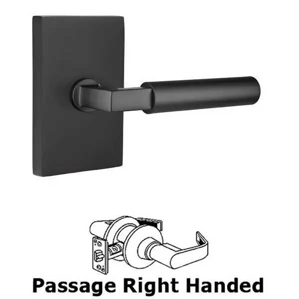 Emtek 5112HECRH Passage, Modern Rectangular Rosette, Hercules Lever, RH, Colour: US19-Flat Black