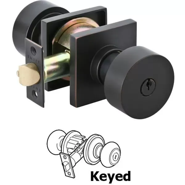 Emtek 5122ROU KIK Round Knob, Square Rosette, Colour: us10b-Oil Rubbed Bronze