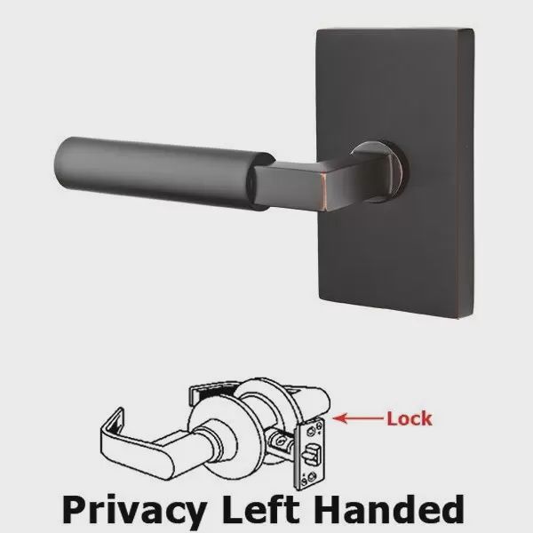 Emtek 5212HECLH Privacy, Modern Rectangular Rosette, Hercules Lever, LH, Colour: US10B-Oil Rubbed Bronze