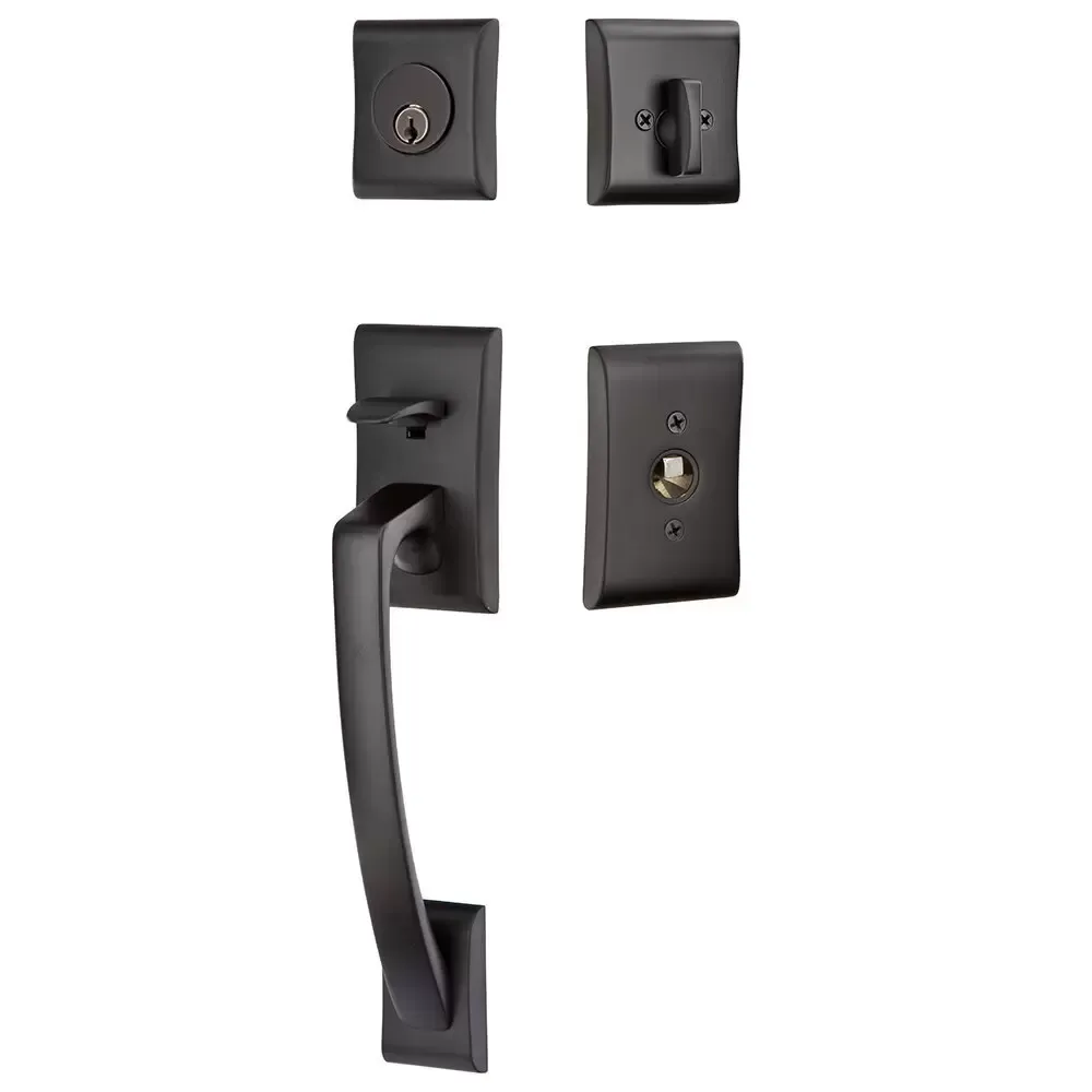 Emtek 4817LURH Single Cylinder, Ares Tub Ent, Luzern Lever, RH, Colour: US19-Flat Black