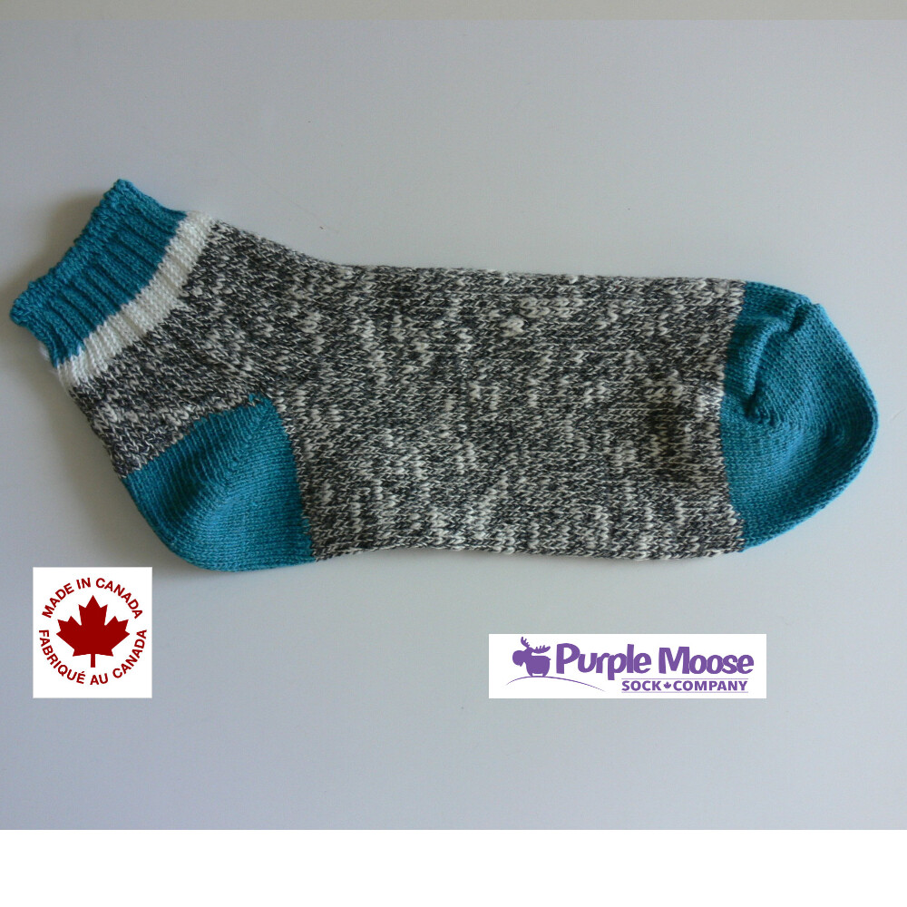 Algonquin Low Ankle Stripe socks in Teal | S/M/L youth to adult sizes | Actually Made in Canada by Purple Moose
