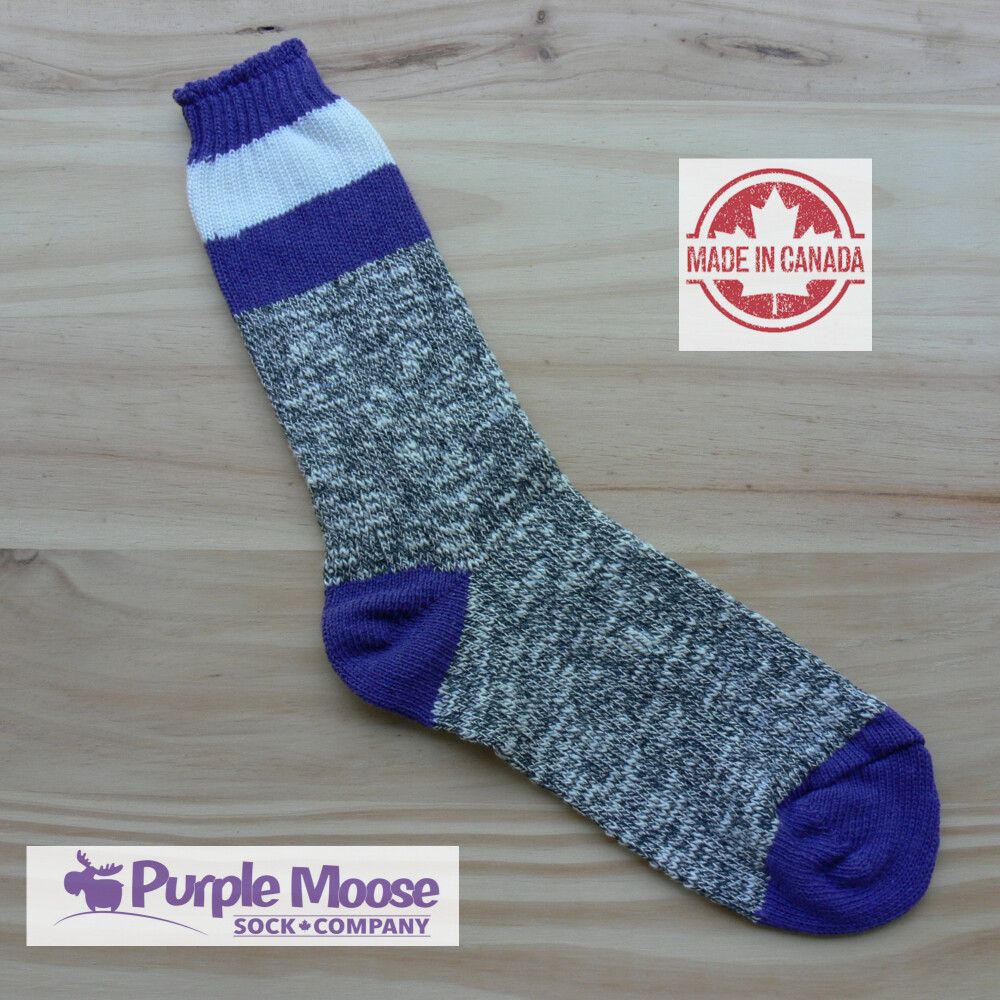 Three Stripe Cotton Crew Sock - Grey Slub/Purple